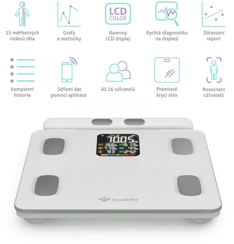 „TrueLife FitScale W8 BT Baltas“ – asmeninės diagnostinės „Bluetooth“ svarstyklės