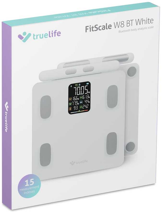 „TrueLife FitScale W8 BT Baltas“ – asmeninės diagnostinės „Bluetooth“ svarstyklės