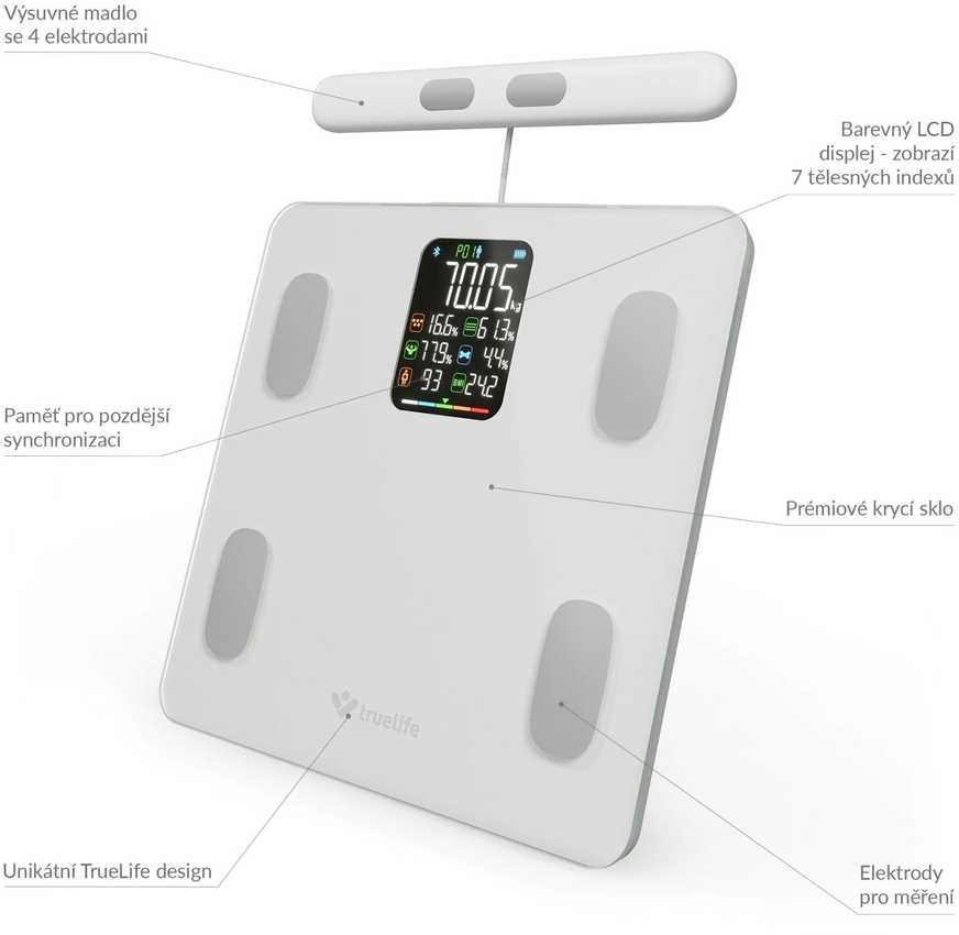 „TrueLife FitScale W8 BT Baltas“ – asmeninės diagnostinės „Bluetooth“ svarstyklės