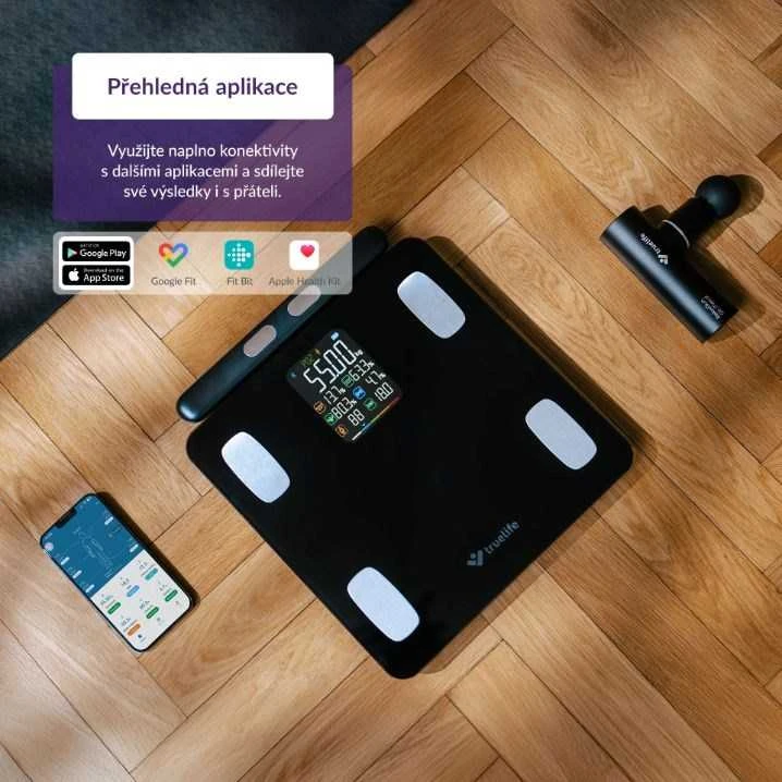 „TrueLife FitScale W8 BT Juodas“ – asmeninės diagnostinės „Bluetooth“ svarstyklės