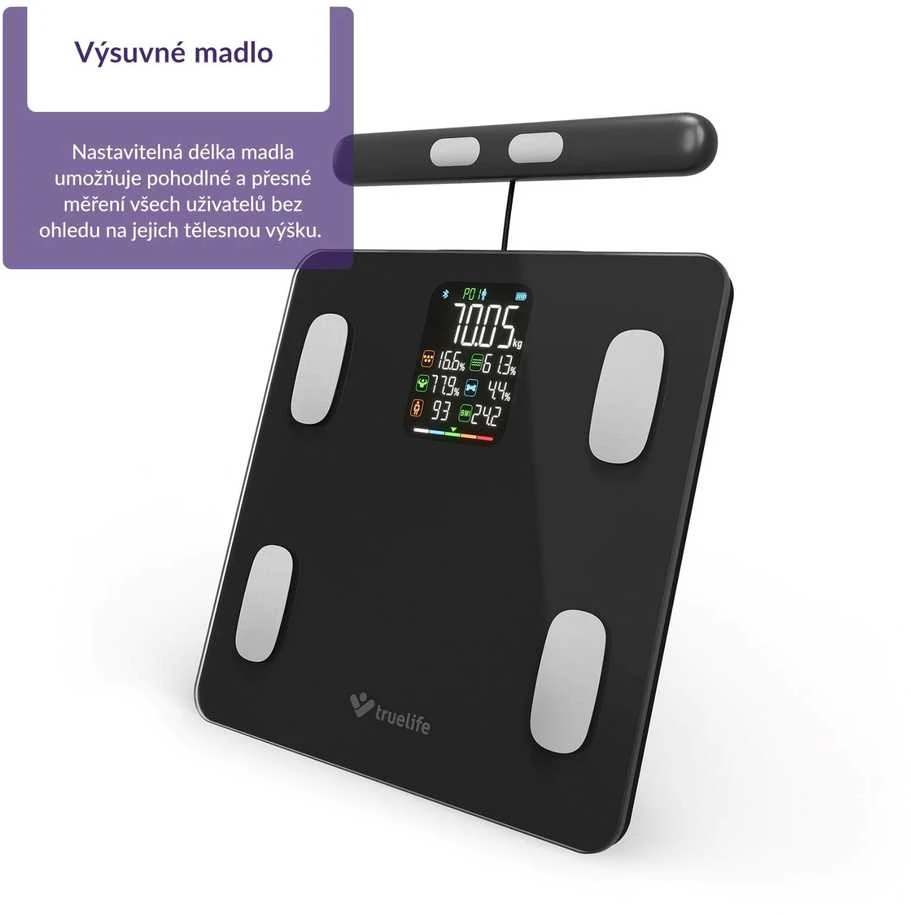 „TrueLife FitScale W8 BT Juodas“ – asmeninės diagnostinės „Bluetooth“ svarstyklės