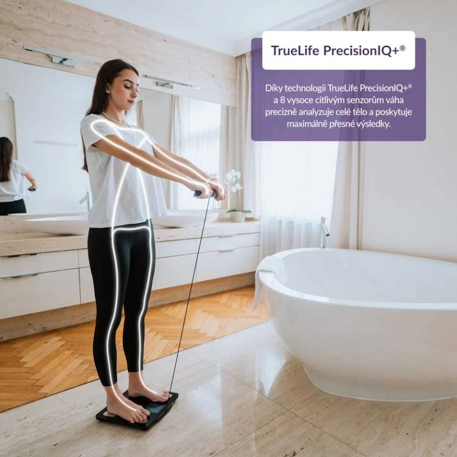 „TrueLife FitScale W8 BT Juodas“ – asmeninės diagnostinės „Bluetooth“ svarstyklės