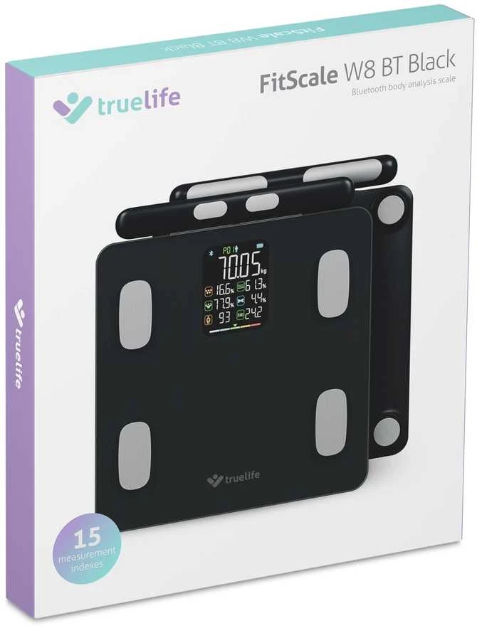„TrueLife FitScale W8 BT Juodas“ – asmeninės diagnostinės „Bluetooth“ svarstyklės