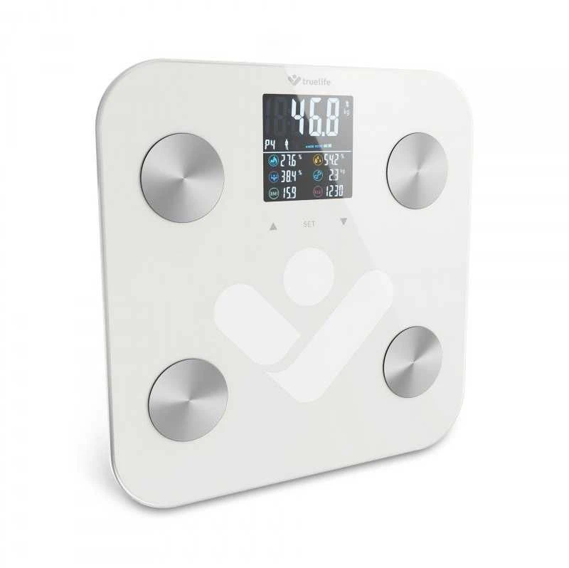 Svarstyklės TrueLife FitShape S6 BT – Bioelektrinės varžos „Bluetooth“ skalė – balta