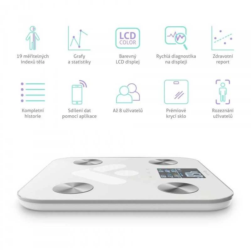 Svarstyklės TrueLife FitShape S6 BT – Bioelektrinės varžos „Bluetooth“ skalė – balta
