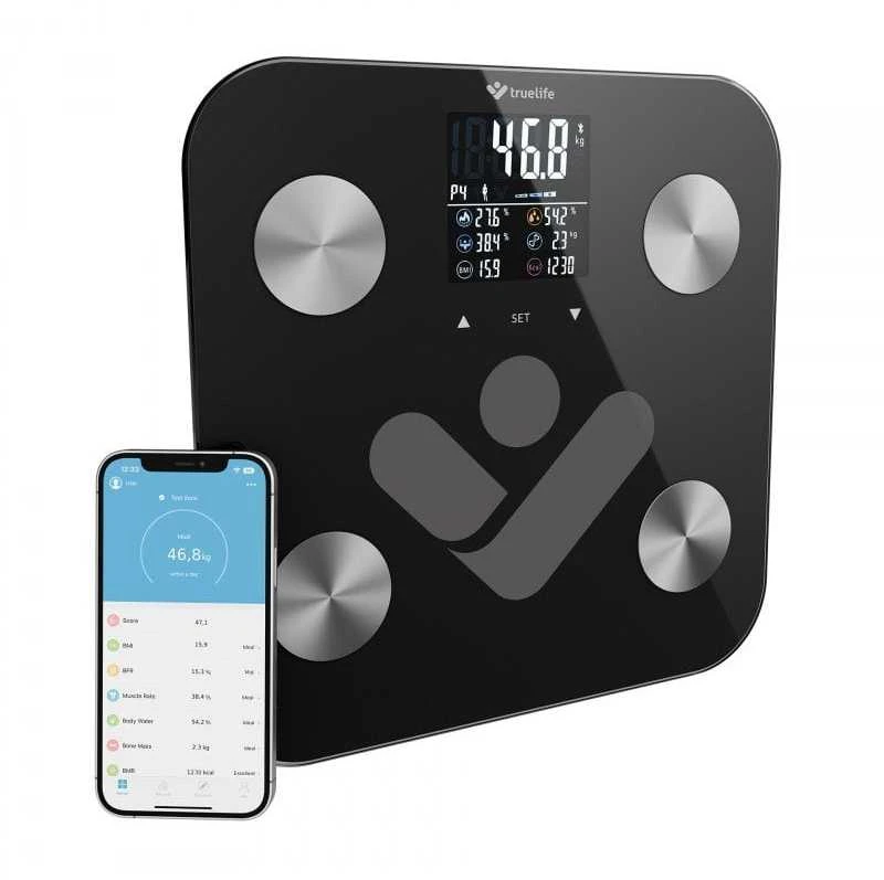Svarstyklės TrueLife FitShape S6 BT – Bioelektrinės varžos „Bluetooth“ skalė – juoda