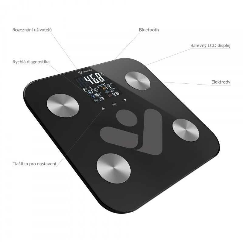Svarstyklės TrueLife FitShape S6 BT – Bioelektrinės varžos „Bluetooth“ skalė – juoda