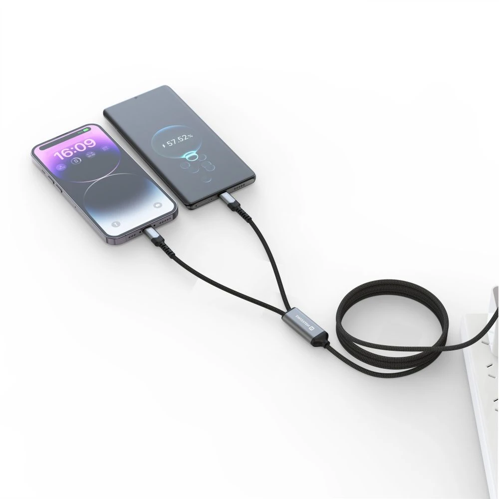 „Swissten Textile 2in1“ USB-C / apšvietimo laidas 100 W 1,5 m