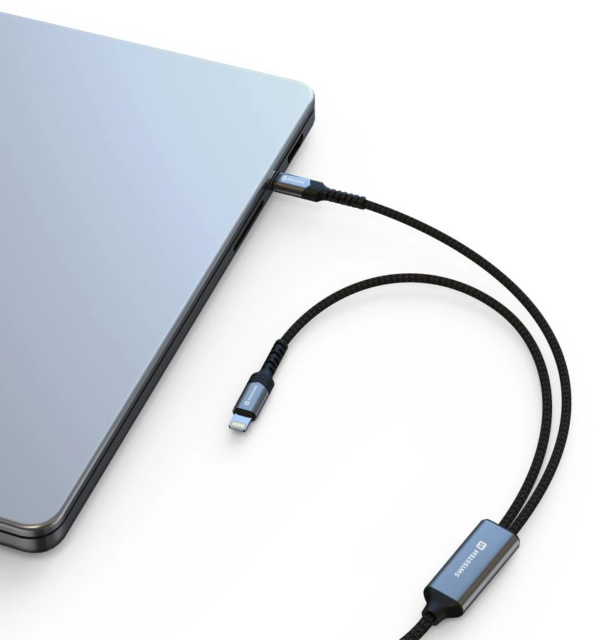 „Swissten Textile 2in1“ USB-C / apšvietimo laidas 100 W 1,5 m