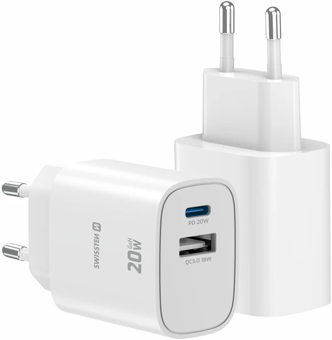 „Swissten Edge GaN“ kelioninis įkroviklis GaN USB-C PD 20W + USB-A 18W QC