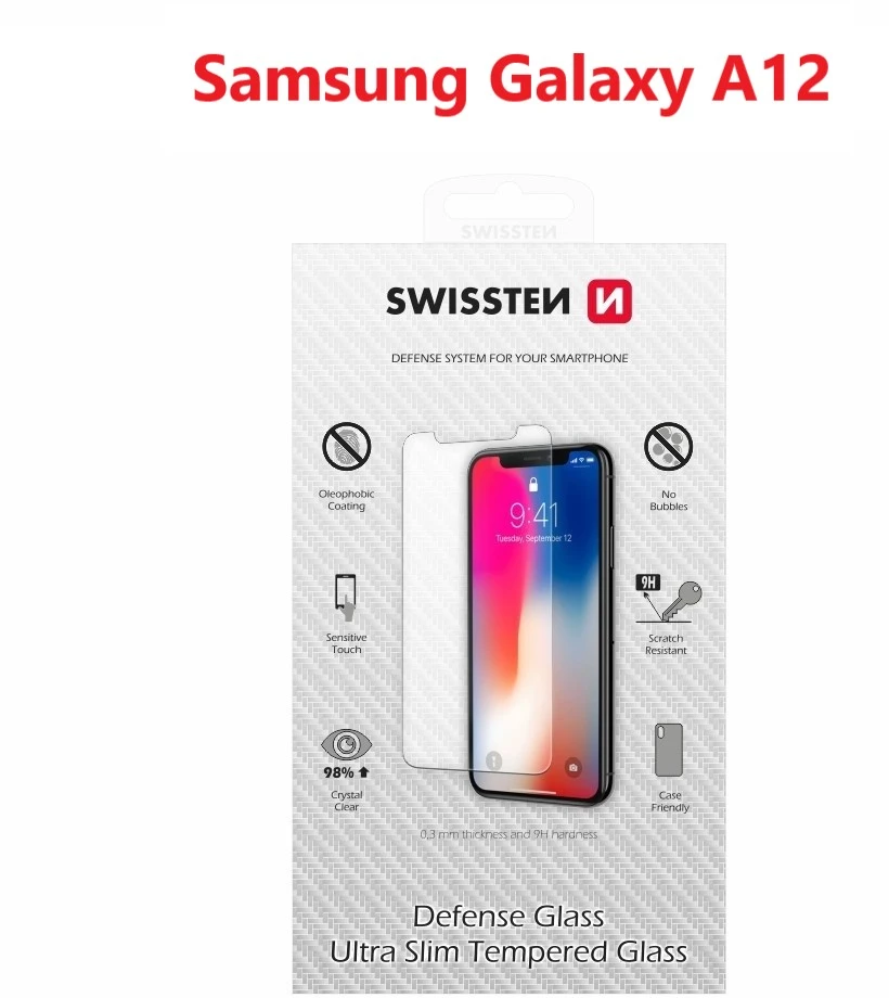 „Swissten“ itin plonas grūdinto stiklo „Premium 9H“ ekrano apsauginis stiklas „Samsung Galaxy A12“