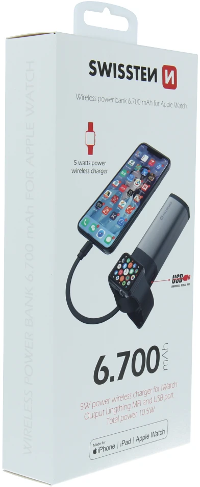 Swissten 2in1 Apple Watch MFi Power Bank 6700 mAh