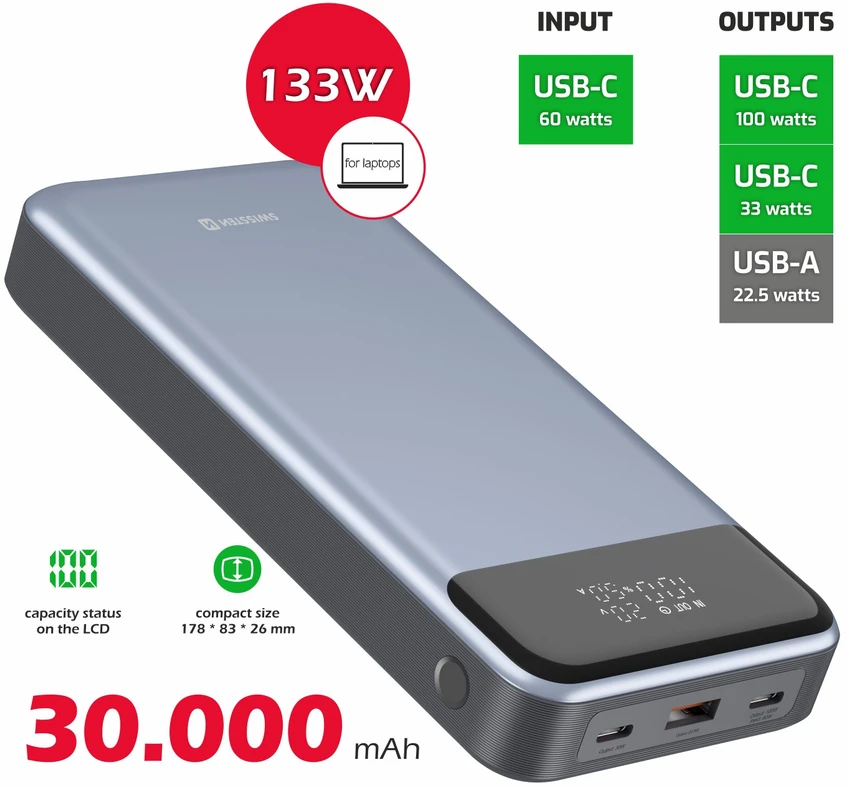Powerbank Swissten Swissten Power Bank 133W 30000 mAh
