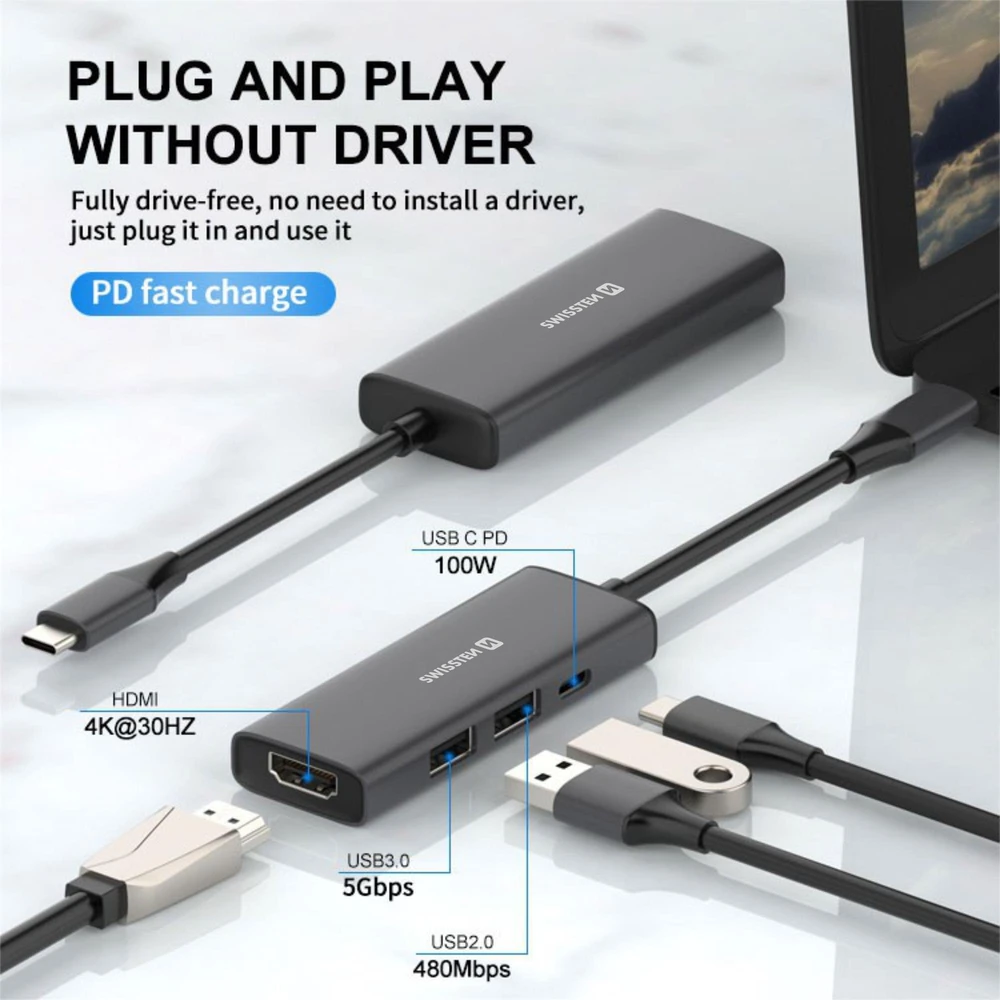 SWISSTEN USB-C HUB 4-IN-1