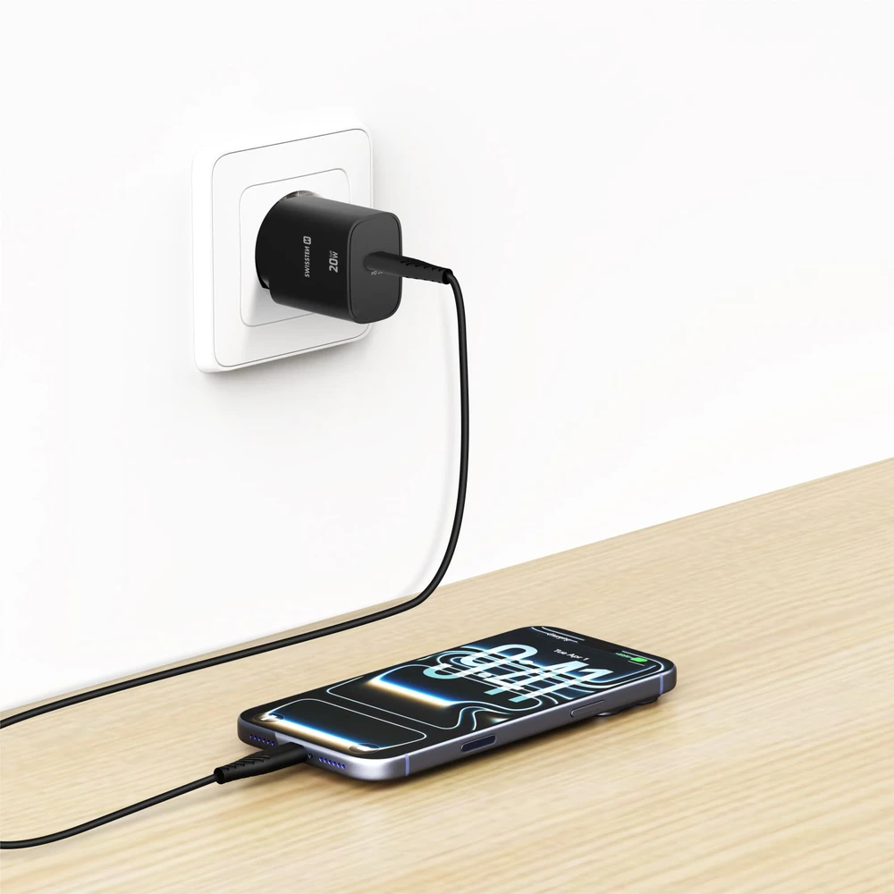 „Swissten Edge“ kelioninis įkroviklis USB-C GaN 20W Juodas