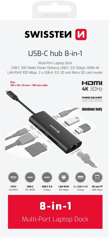 SWISSTEN USB-C HUB 8-IN-1