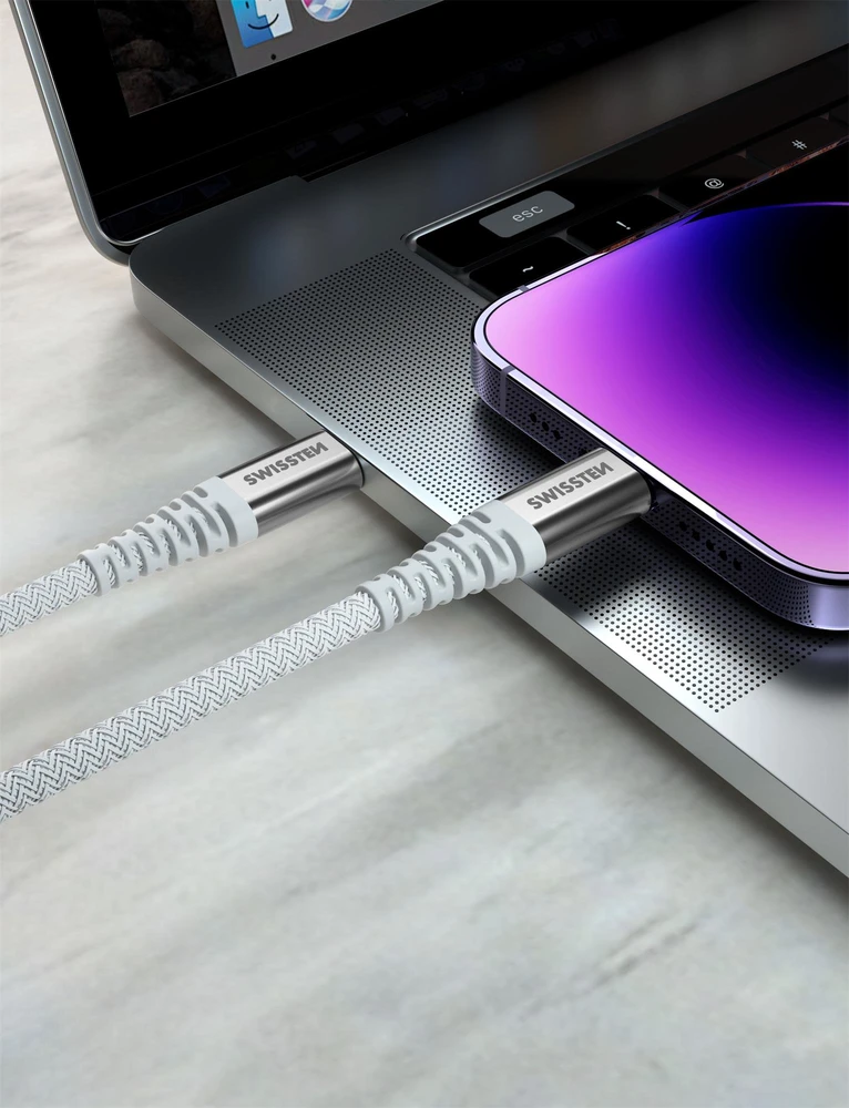 SWISSTEN ARAMID REINFORCED duomenų kabelis USB-C - USB-C 1,5 m, baltas