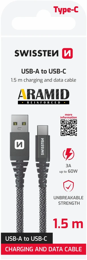 Swissten Kabelis USB Sourcing USB-A - USB-C 1.5 m Pilka (71541010)