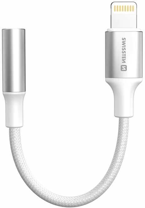 AV adapteris „Swissten“ tekstilinis „Lightning“ į 3,5 mm lizdą, 15 cm