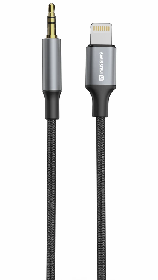 AV adapteris „Swissten Audio“ tekstilinis „Lightning“ - 3,5 mm lizdo kabelis 1,5 m