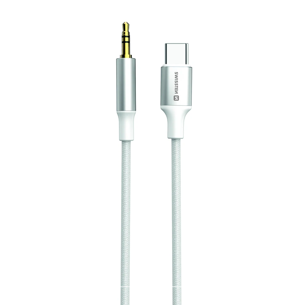 SWISSTEN TEXTILE Audio adaptér USB-C (M) - 3.5mm Jack 1.5m bílá