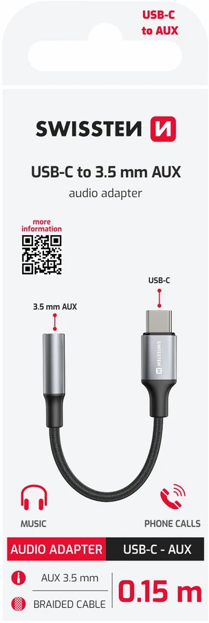 Swissten USB-C į 3,5 mm lizdą jungiantis garso adapteris, 15 cm