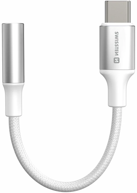 „Swissten Textile“ USB-C į 3,5 mm lizdą jungiantis garso adapteris, 15 cm