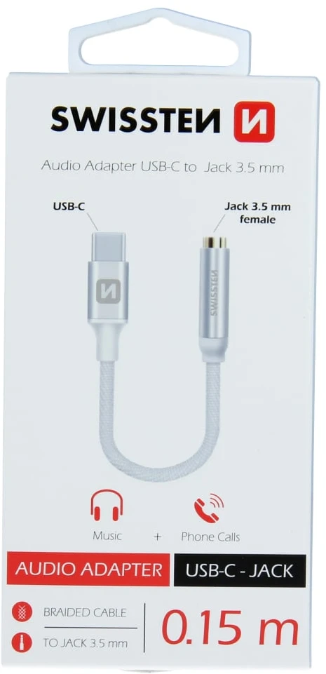 Swissten USB-C prie 3,5 mm garso adapteris telefonams 15 cm