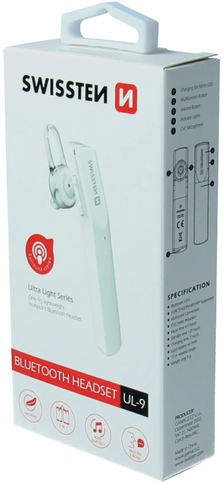 Ausinės Swissten Ultra Light UL-9 Bluetooth laisvų rankų įranga su MultiPoint