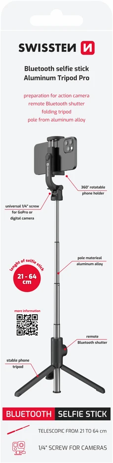 Swissten „Bluetooth“ „selfie Stick“ aliuminio trikojis Pro