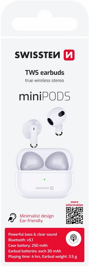 Swissten Ausinės Sourcing Mini Podss Baltas (54200200)