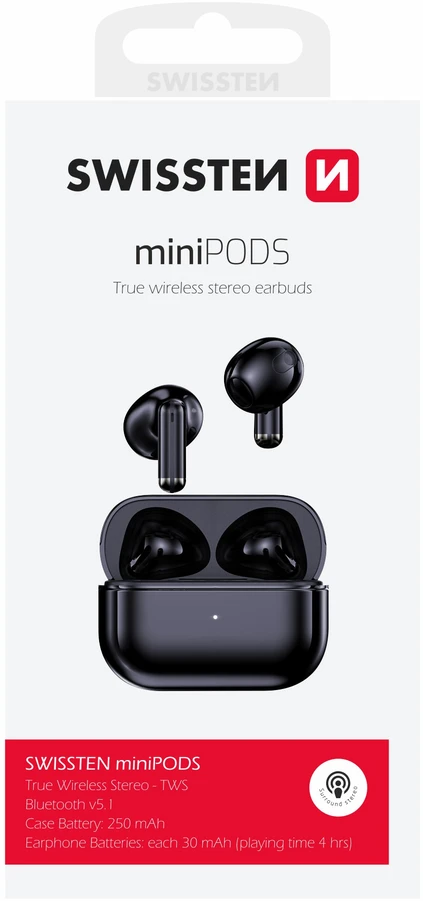 Ausinės Swissten TWS Minipods Juoda