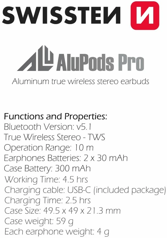 Ausinės Sourcing Swissten ALUPODS PRO TWS (54300300)