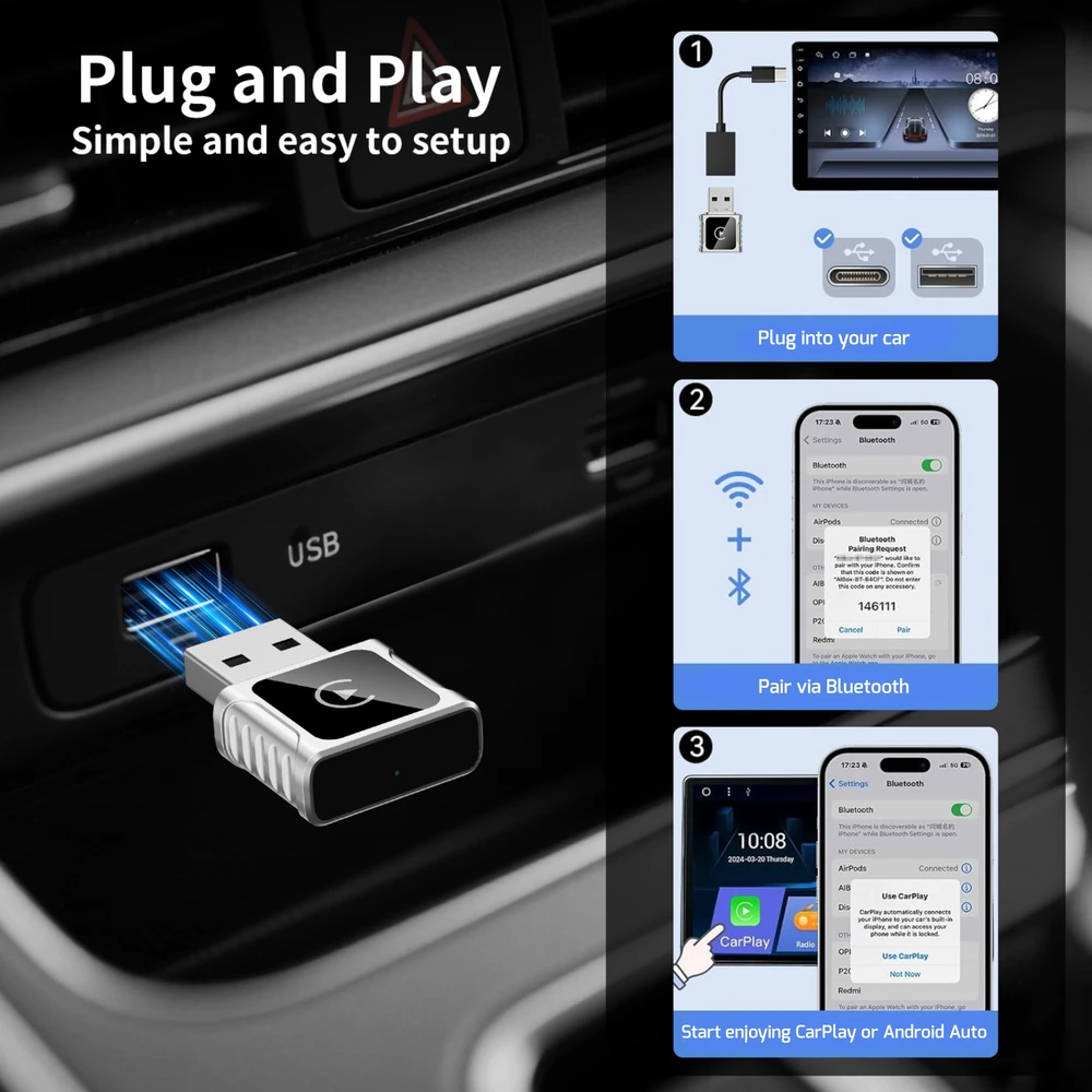 „Swissten CarLink“ adapteris (Apple CARPLAY/ANDROID AUTO) / „Bluetooth“ / USB-A/C