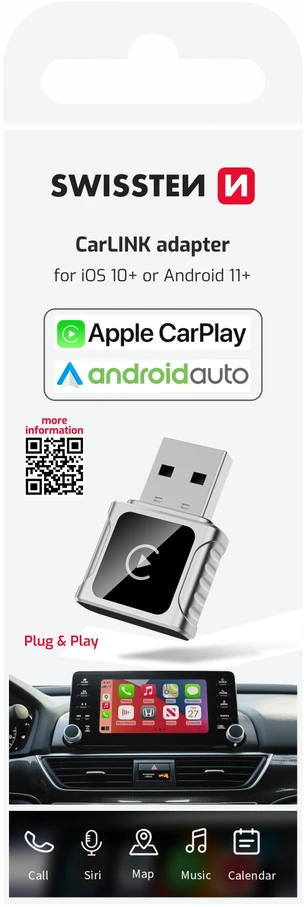 „Swissten CarLink“ adapteris (Apple CARPLAY/ANDROID AUTO) / „Bluetooth“ / USB-A/C