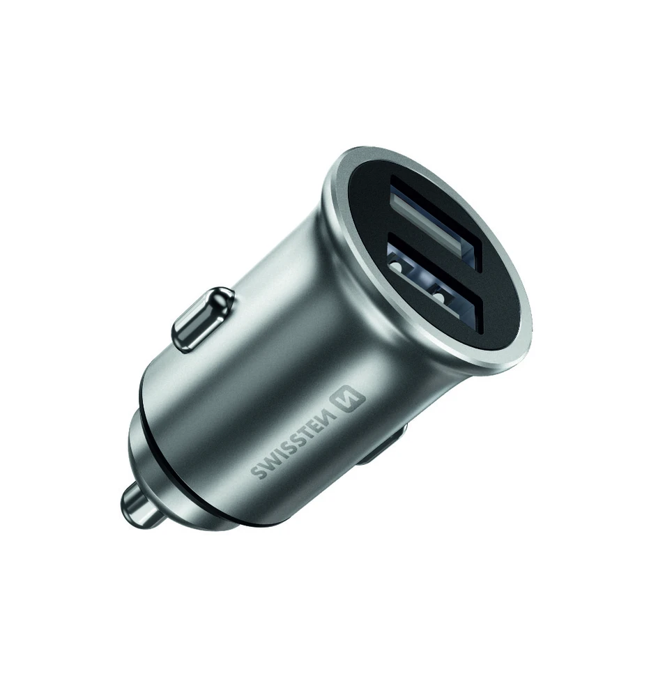 „Swissten“ ekologiškas metalinis aukščiausios kokybės automobilinis įkroviklis, 2 x USB, 4,8 A