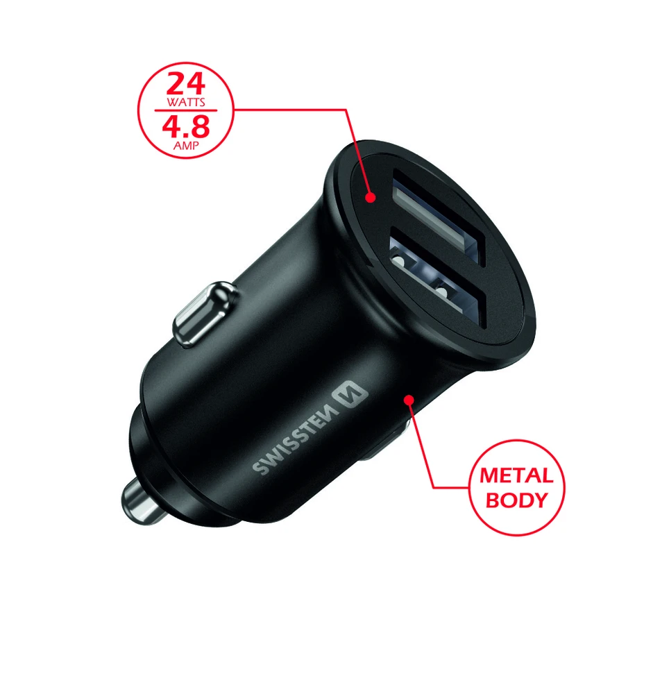SWISSTEN CL adaptér do auta 2x USB-A juoda