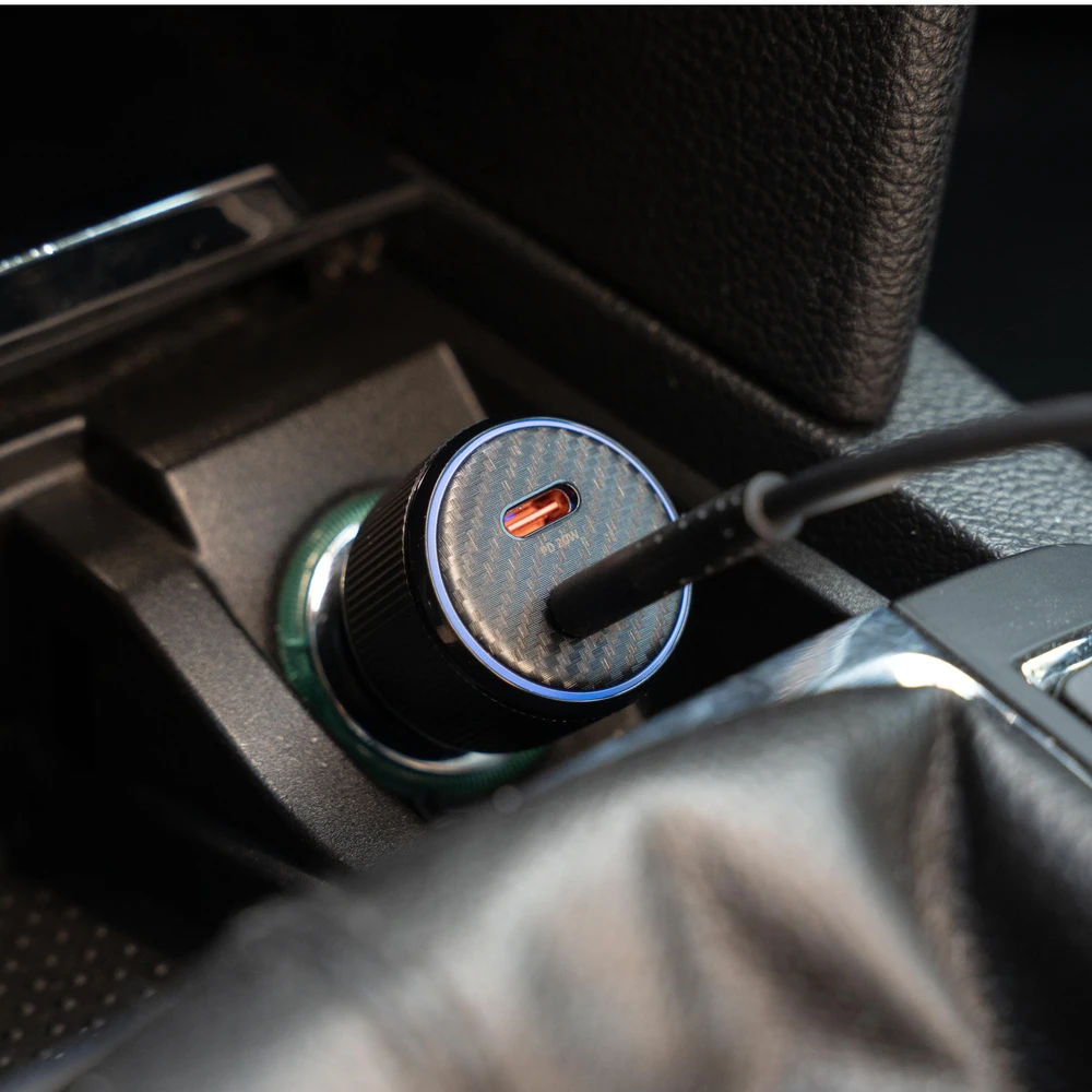 Įkroviklis Swissten PD 2x USB-C automobilinis įkroviklis 50W su USB-C - USB-C laidas 1m