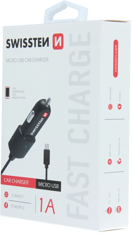 Swissten Premium automobilinis įkroviklis 12 / 24V su mikro USB laidu