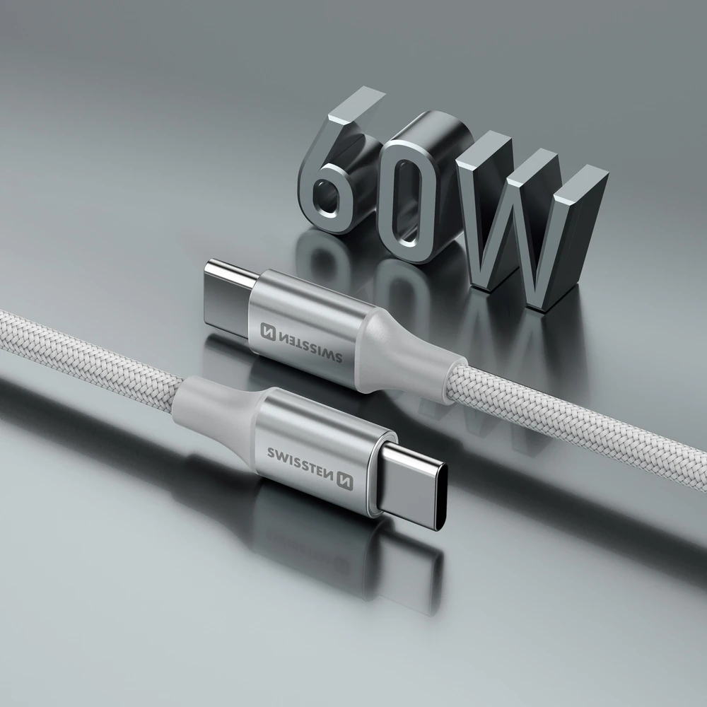 SWISSTEN TEXTILE II duomenų kabelis USB-C - USB-C 1,5 m baltas