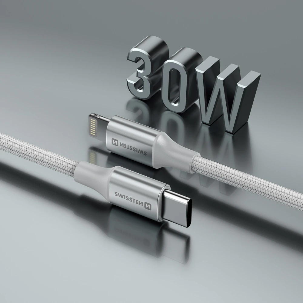 SWISSTEN TEXTILE II duomenų kabelis USB-C – žaibiškas 1,5 m baltas