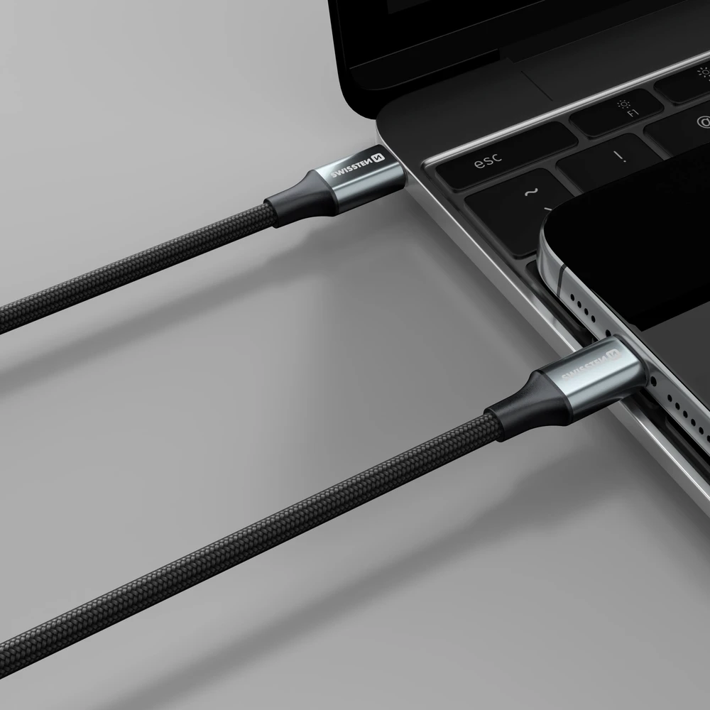 SWISSTEN TEXTILE II datový kabelis USB-C - Lightning 1.5m juoda