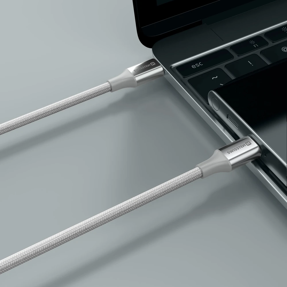 SWISSTEN TEXTILE II duomenų kabelis USB-C - USB-C 1,5 m baltas
