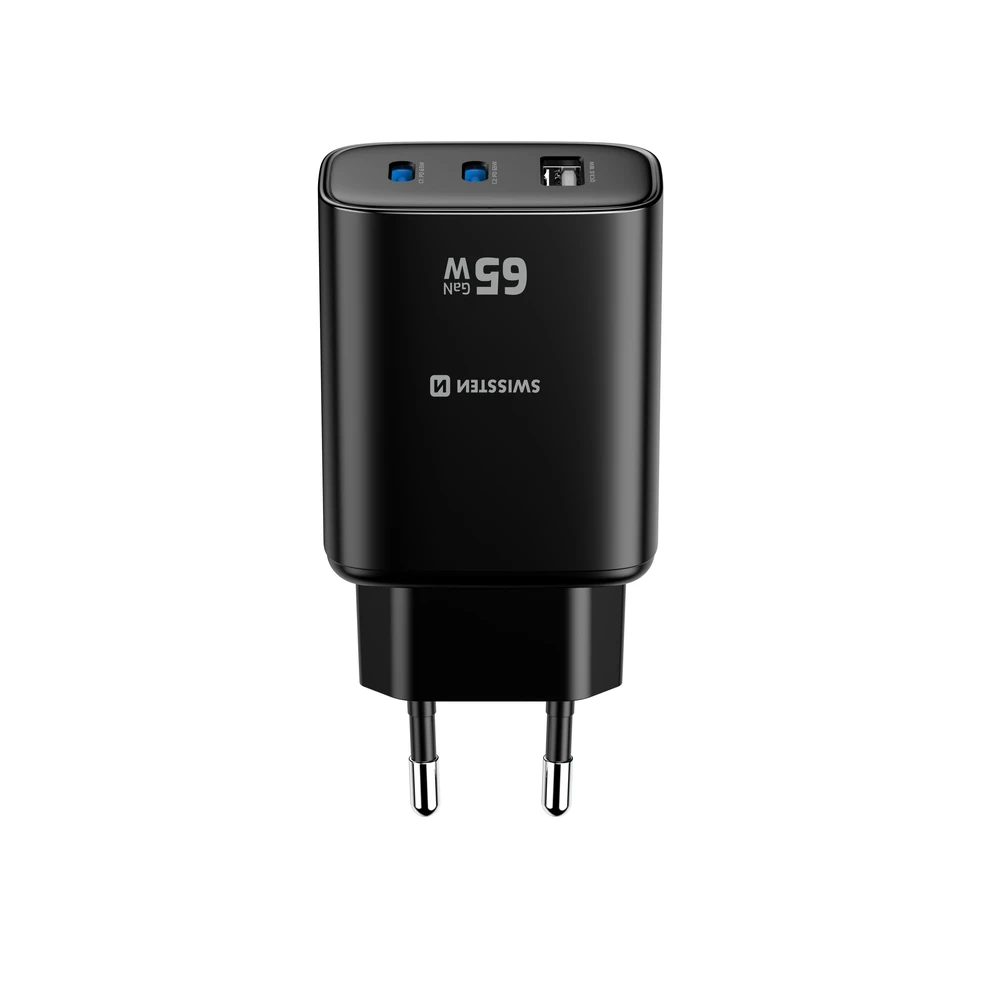 Įkroviklis Swissten Swissten Edge Travel Charger Edge GaN 2x USB-C PD 65W + 1x USB-A 18W QC Juodas