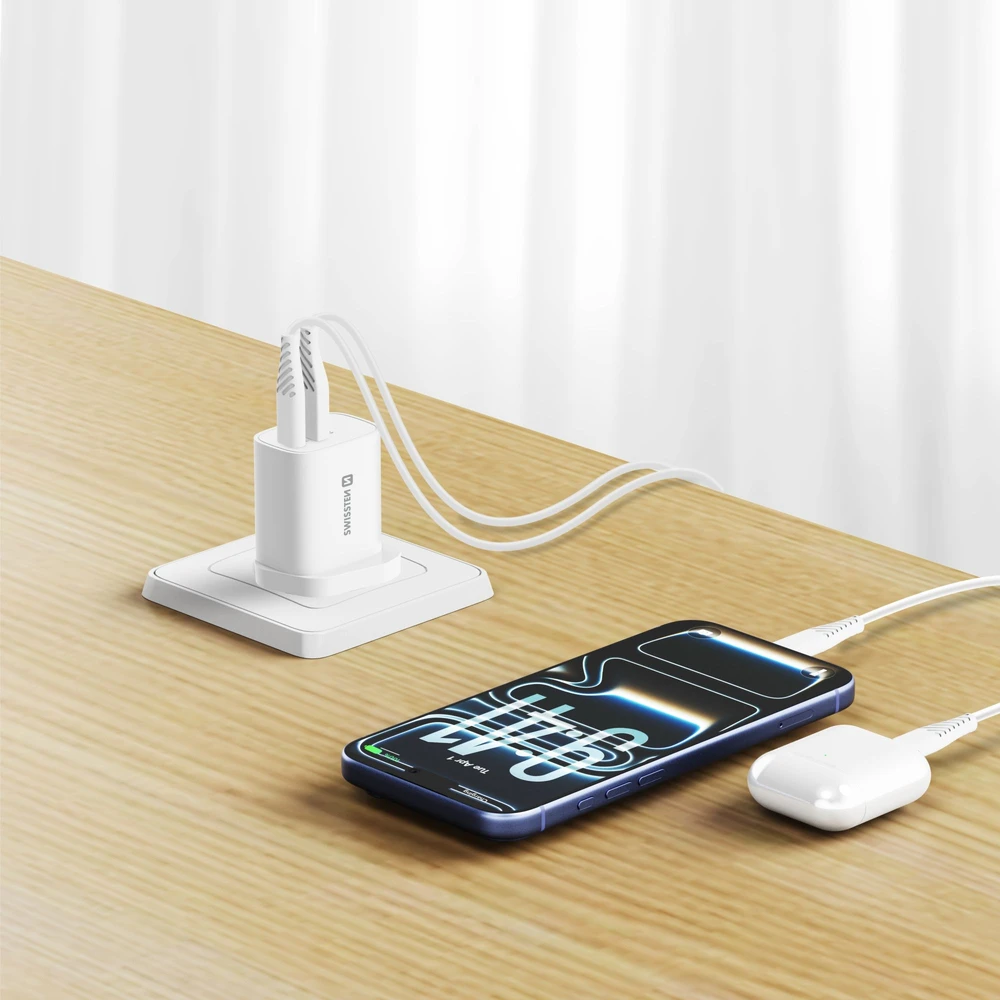 Įkroviklis Swissten EDGE GaN do gniazd UK 1x USB-A 1x USB-C 35 W (22045102)