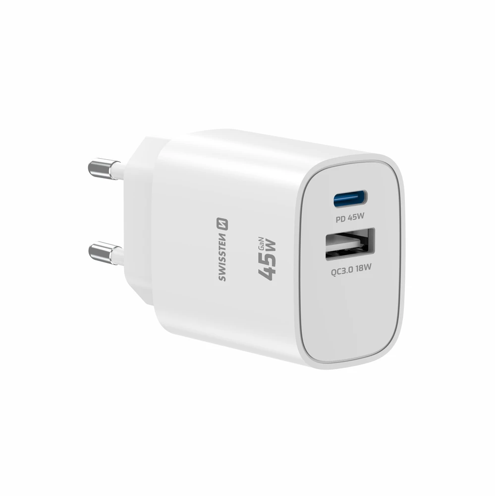 „Swissten Edge GaN“ kelioninis įkroviklis GaN USB-C PD 45W + USB-A 18W QC
