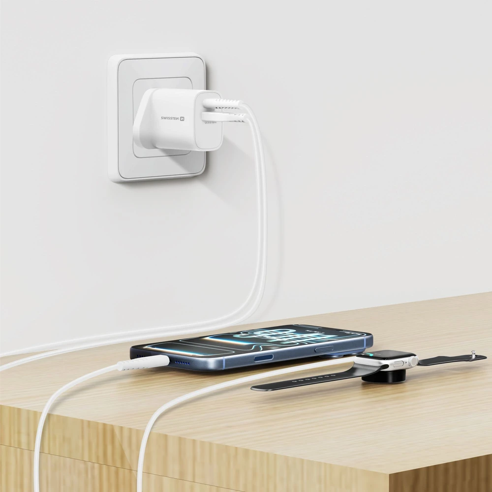Įkroviklis Swissten EDGE GaN do gniazd UK 1x USB-A 1x USB-C 35 W (22045102)