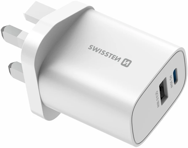 Įkroviklis Swissten EDGE GaN do gniazd UK 1x USB-A 1x USB-C 35 W (22045102)