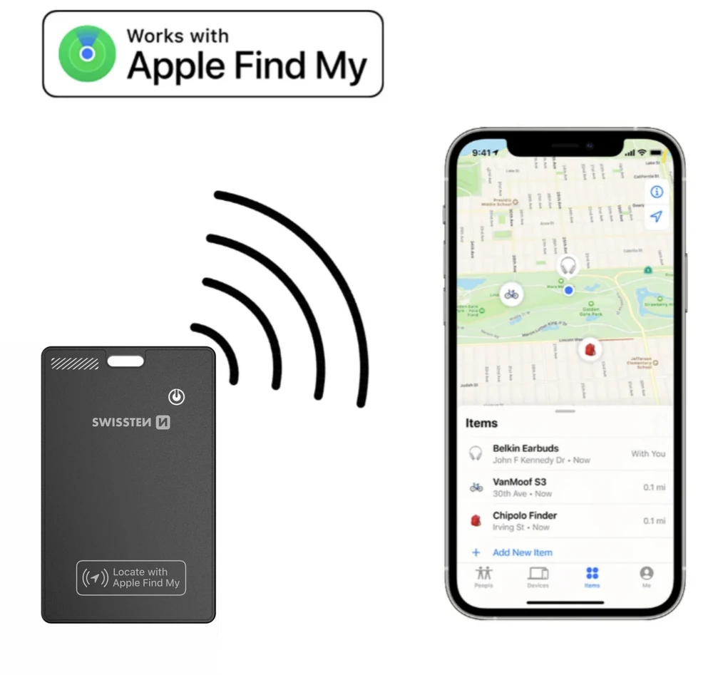 SWISSTEN FindCard išmanusis ieškiklis su Apple Find My funkcija, juodas
