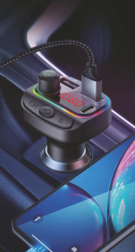FM siųstuvas „Swissten RGB Bluetooth FM“ siųstuvas, 2x USB / USB-C